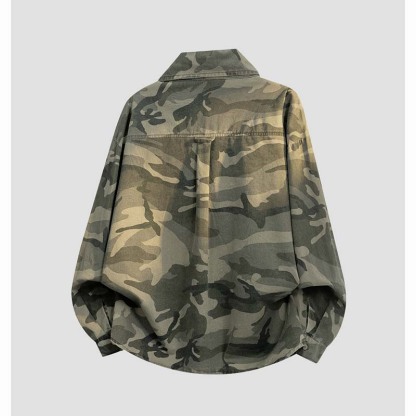 Men’s Camo Cargo Shirt Jacket – Loose-Fit Lightweight Outdoor Overshirt for Fall, Casual Streetwear Sun Protection Outerwear