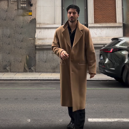 Men's Over Knee-length Blended Coat, Thick and Warm Winter Men's Windbreaker, Classic Business Casual Windbreaker