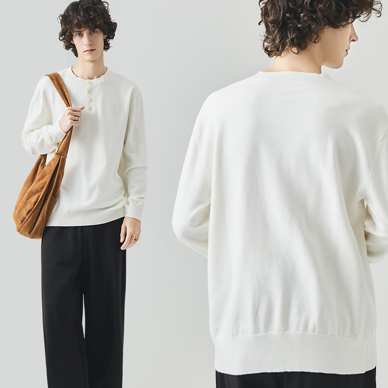 Men's Old Money Style Henley Knit Shirt, Casual Fall Pullover, Machine Washable Pullover