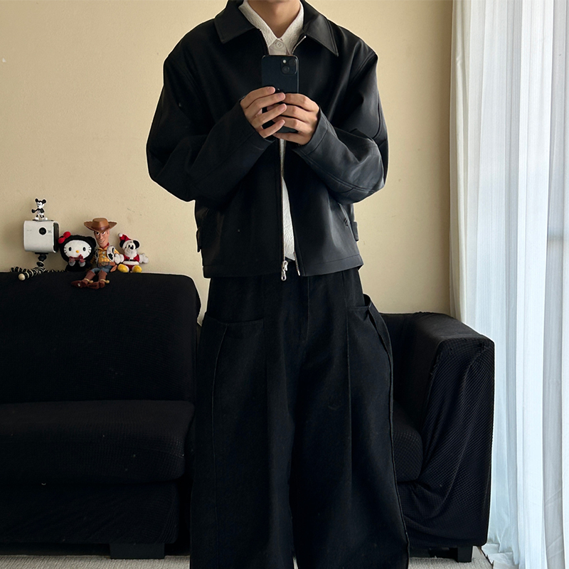 Men's New Textured Leather Jacket, Short Padded Coat with Minimalist Design, Old Money Style Winter Jacket, Cleanfit Style Outfit