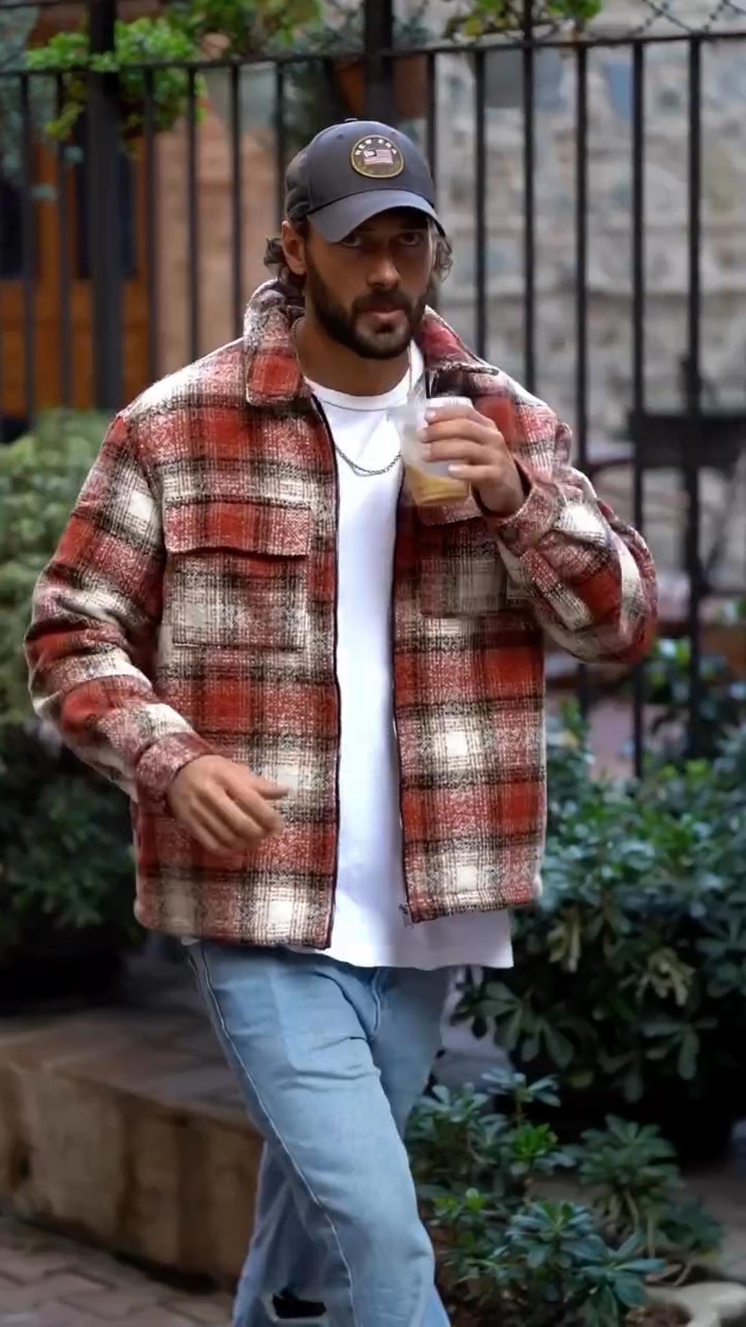 Men's Spring and Autumn Retro Plaid Casual Jacket