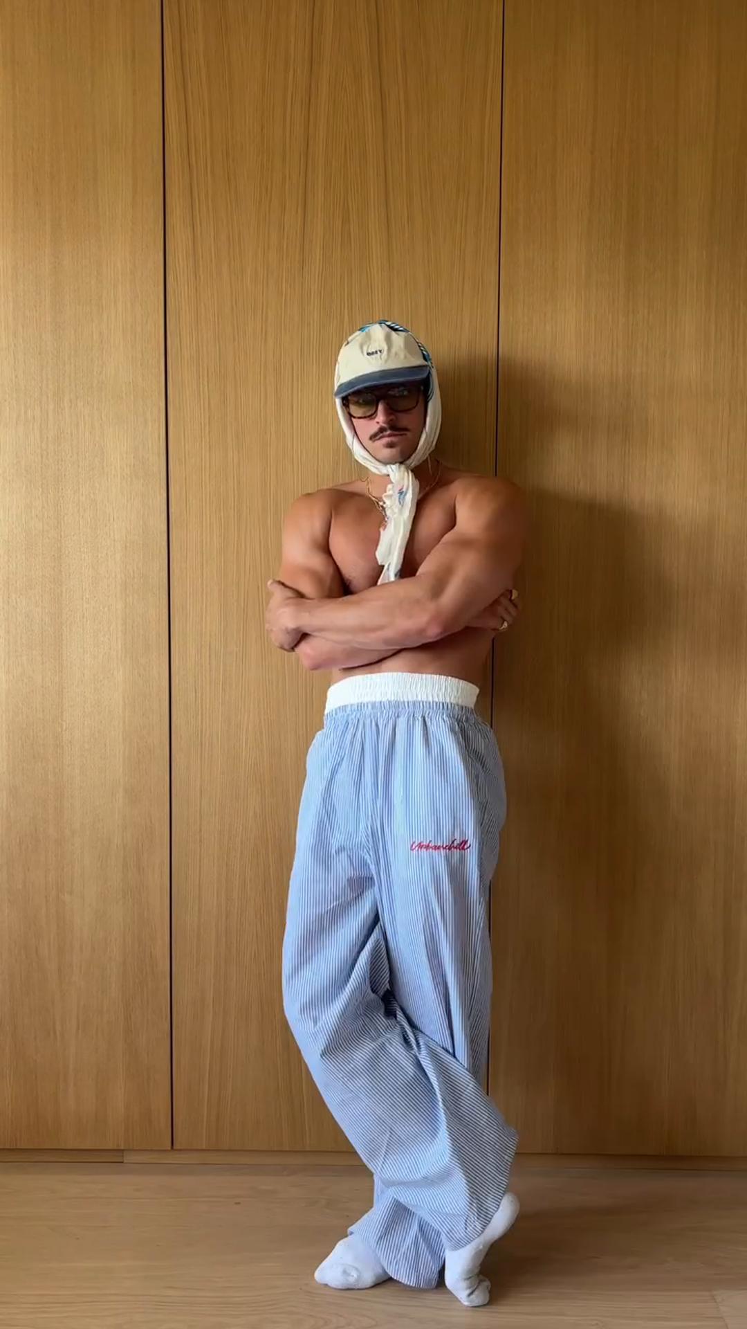 Men's Blue Vertical Striped Wide-Leg Pants Straight Loose Casual Trousers