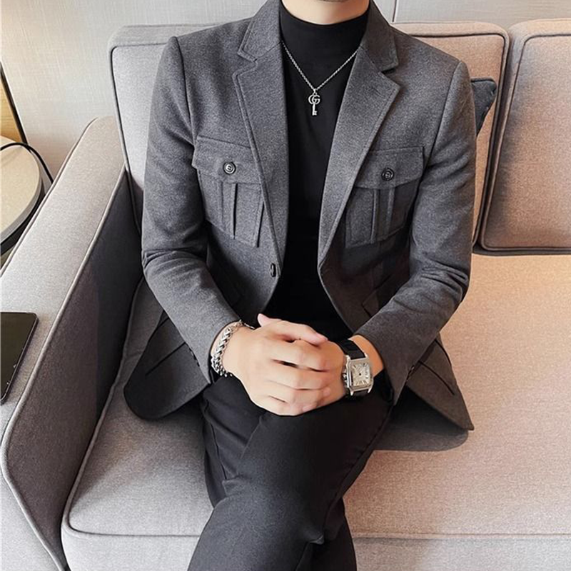 Men's Fall Winter Tweed Blazer, British Style Winter Sport Coat, Heavyweight Business Casual Blazer for Men, Notch Lapel Single-Breasted Jacket