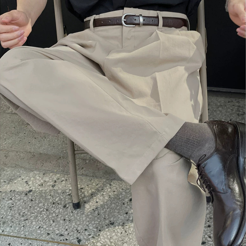 New Men's Wide Leg Trousers, Relaxed Fit Dress Pants with Double Pleat And Hidden Button, Business Casual Office Pants