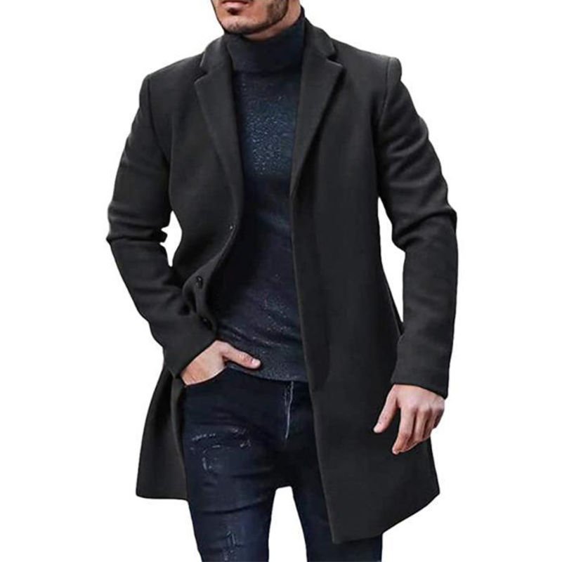 Men's Wool-Like Overcoat, Single-Breasted Knee-Length Overcoat for Business Casual, Classic Notch Lapel Long Coat for Men