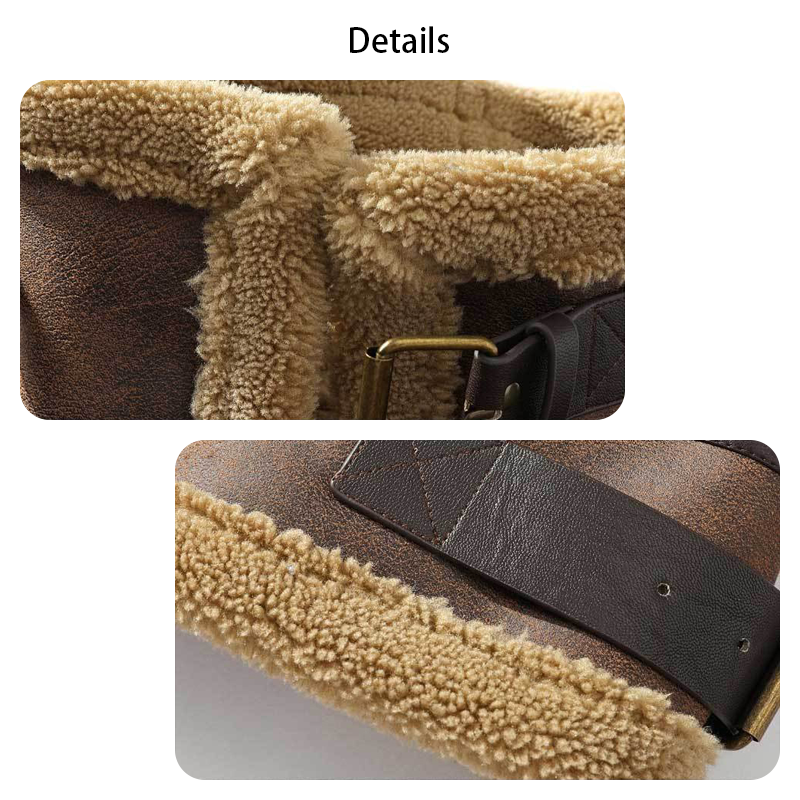 Men's Retro Thick Leather Jacket, Plush Lining, Heavyweight Winter Loose-fitting Outerwear, Shearling Jacket