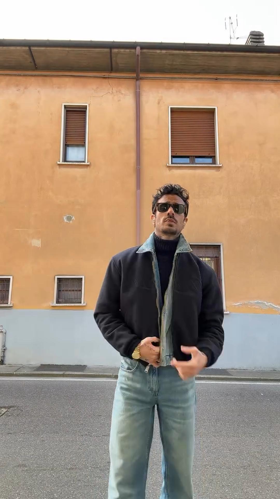 Men's Denim Stand Collar Jacket With Double Layer Fabric Design