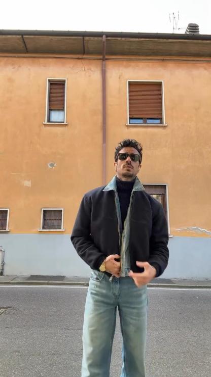 Men's Denim Stand Collar Jacket With Double Layer Fabric Design