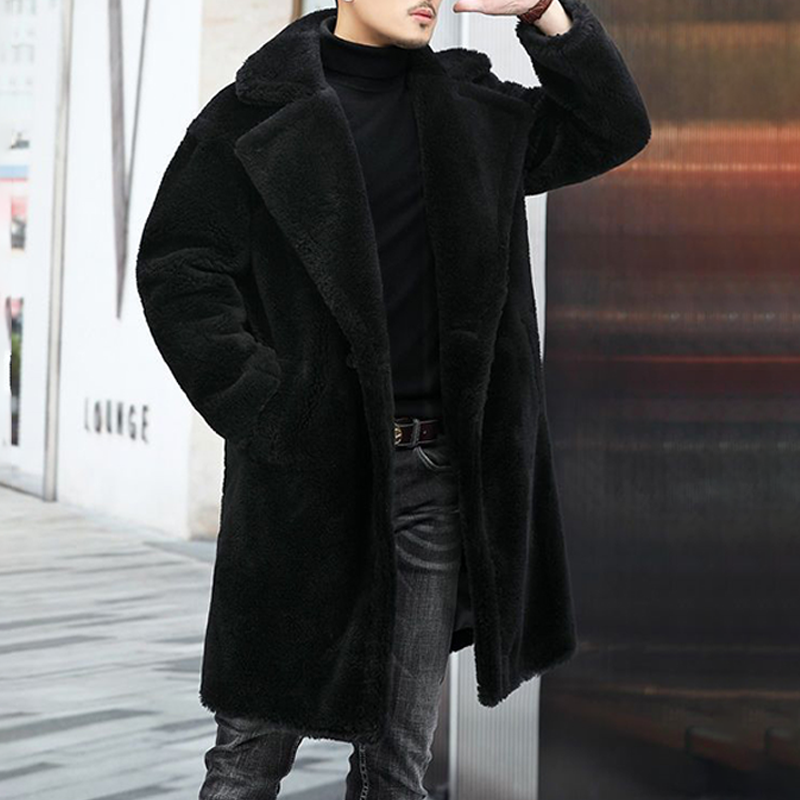 Men's Heavyweight Faux Shearling Overcoat, Faux Lamb Wool Winter Coat, Extreme Cold Weather Long Coat