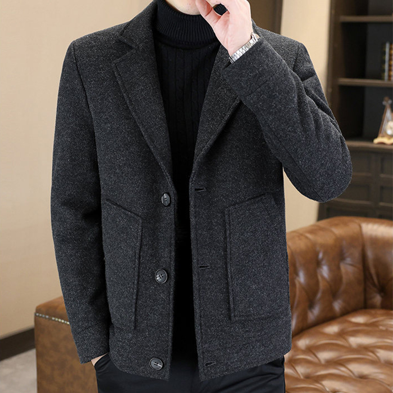 New Men's Short Down Blazer Jacket, Premium White Duck Down Coat with Notch Lapel, Business Casual and Dress Winter Coat