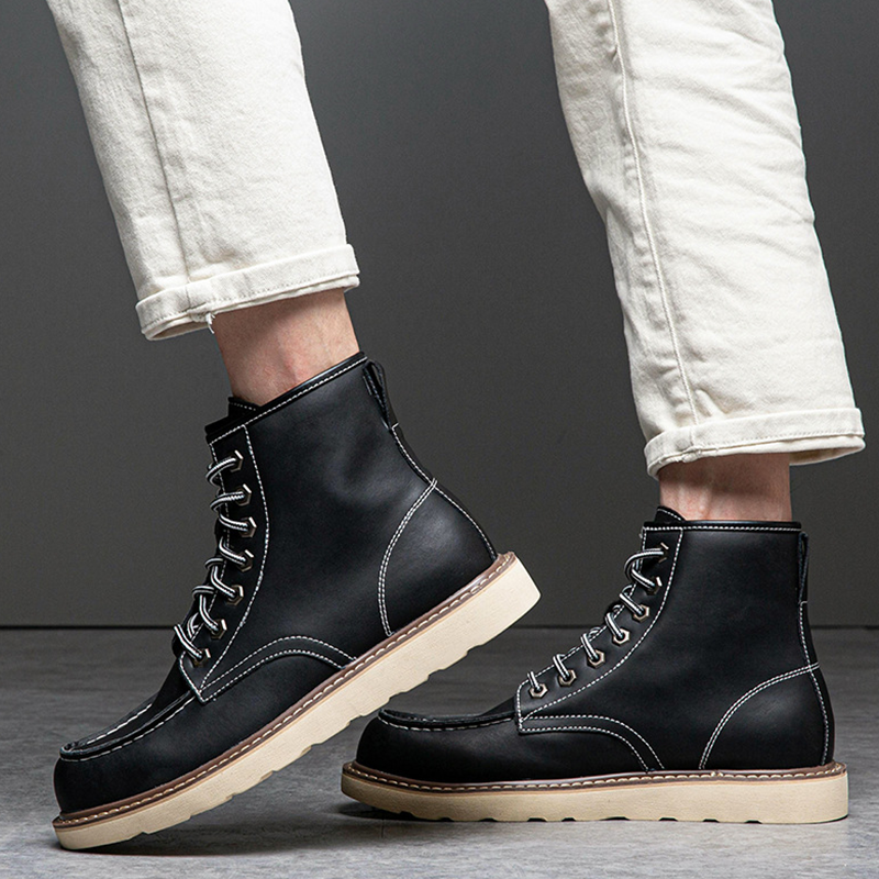 Vintage Timberland-Inspired Men's Work Boots Waterproof Leather Outdoor Hiking Boots Durable American Style Combat Boots