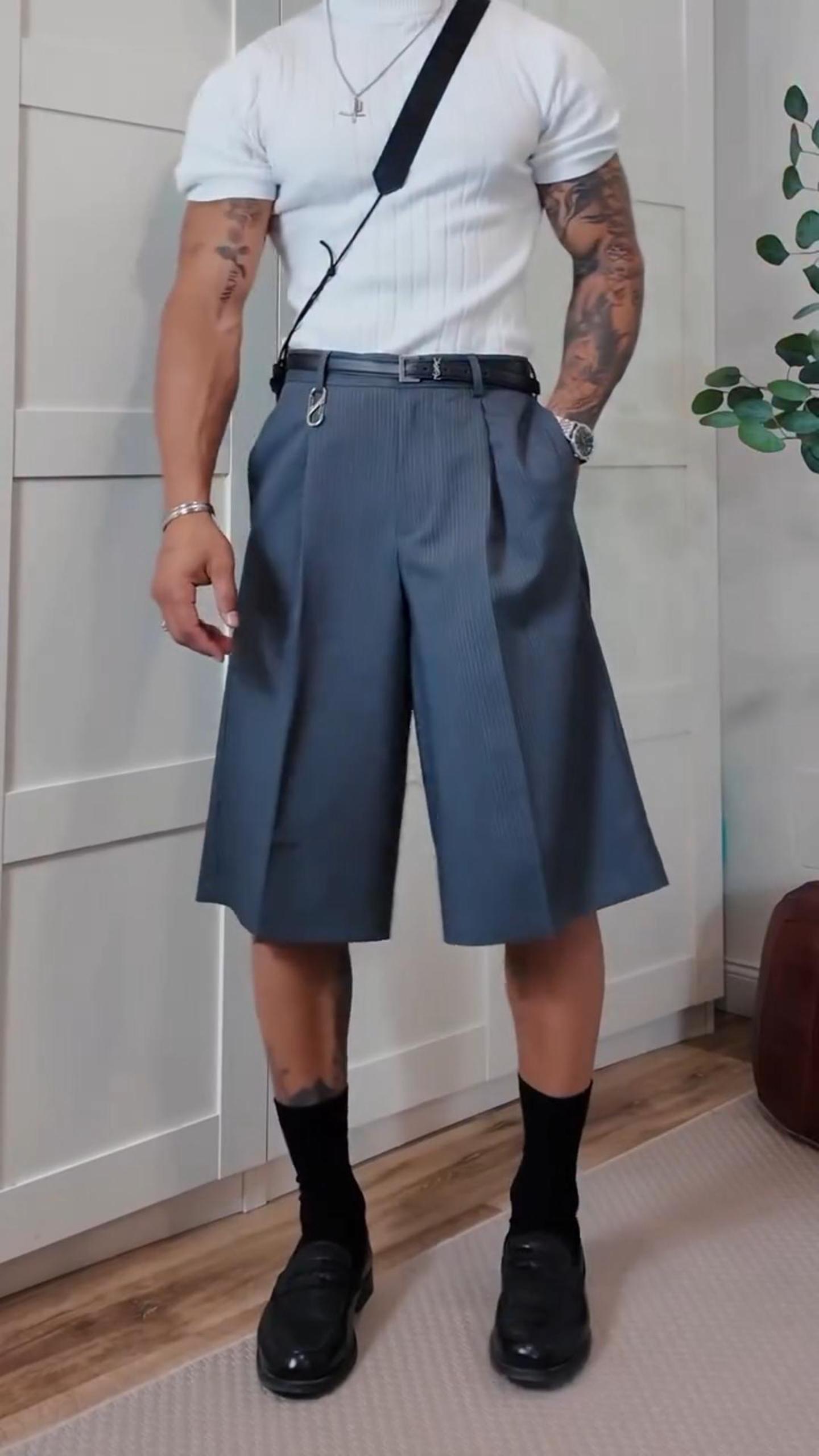 Men's Summer Loose Wide-Leg Cropped Trousers
