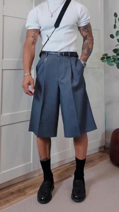Men's Summer Loose Wide-Leg Cropped Trousers