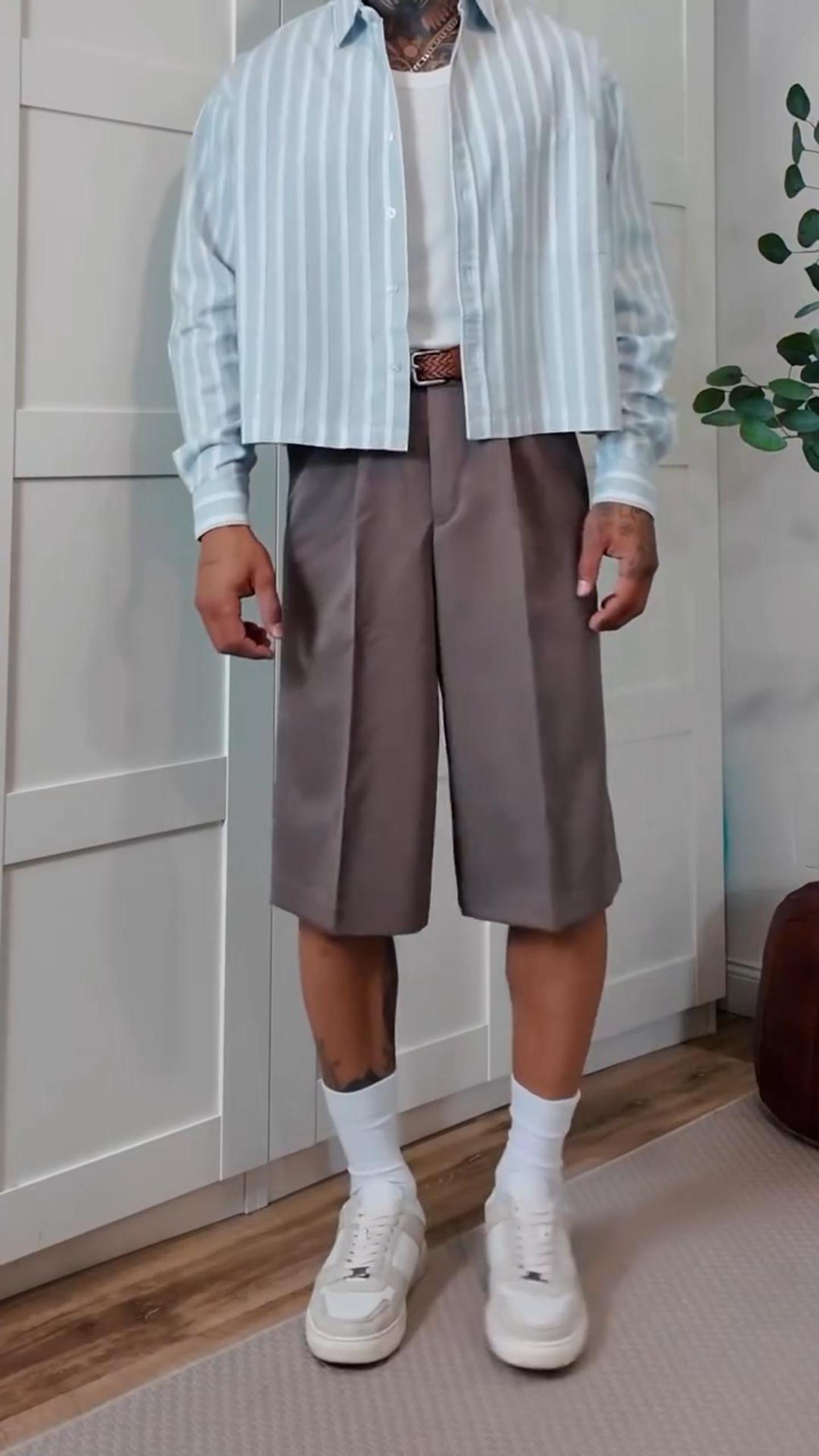 Men's Summer Loose Wide-Leg Cropped Trousers