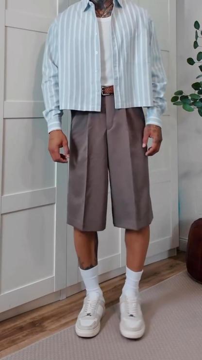 Men's Summer Loose Wide-Leg Cropped Trousers