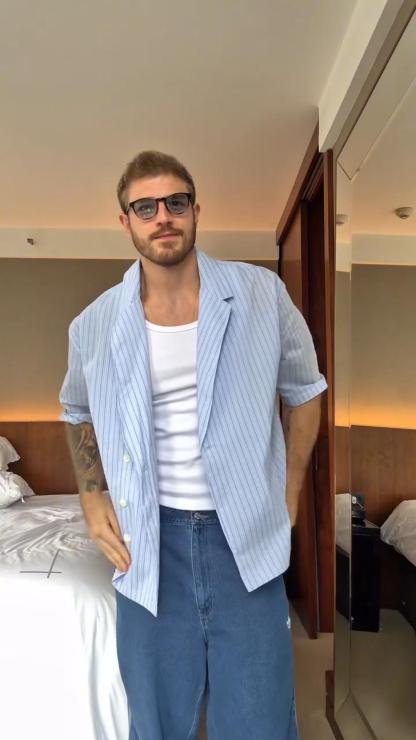 Summer Men's Light Breathable Simple Striped Suit Shirt
