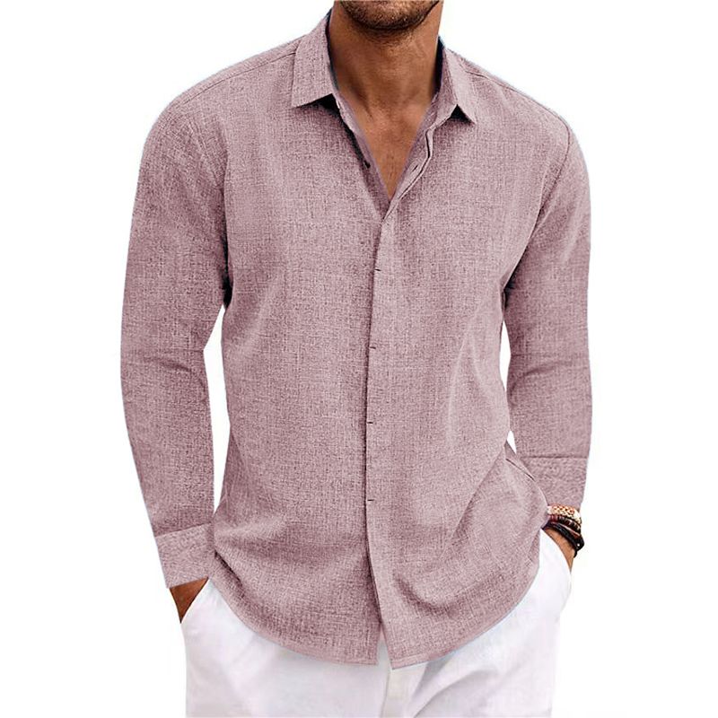 Men's Casual Loose Solid Color Cotton Linen Long Sleeve Shirt