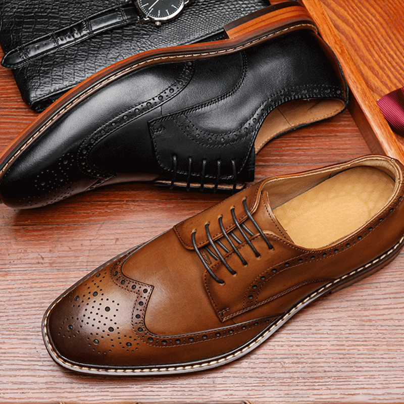 Handcrafted Men's Brogue Oxford Dress Shoes，Genuine Leather Derby Wedding Shoes For Grooms & Formal Events