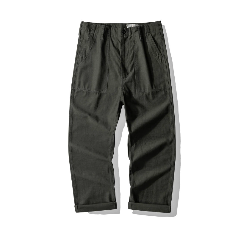 Vintage American Utility Cargo Pants - Heavy-Duty Cotton Twill Workwear With Multi-Pockets & Adjustable Waist