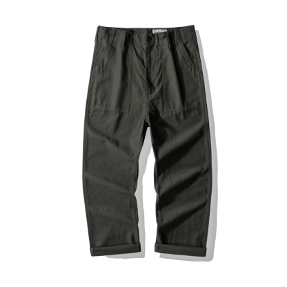 Vintage American Utility Cargo Pants - Heavy-Duty Cotton Twill Workwear With Multi-Pockets & Adjustable Waist