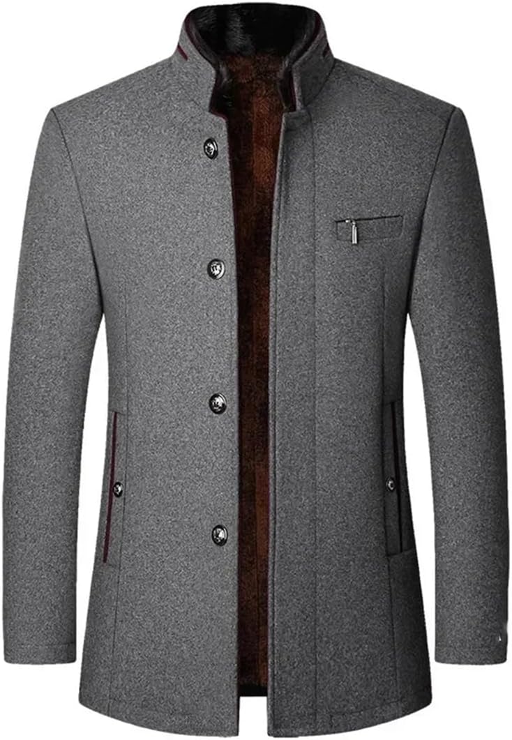 Men's Wool Jacket Windbreaker Stand Collar Business Casual Suit Coat Jacket