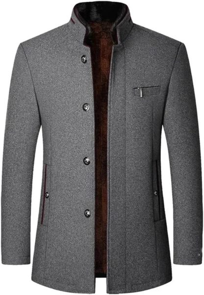Men's Wool Jacket Windbreaker Stand Collar Business Casual Suit Coat Jacket