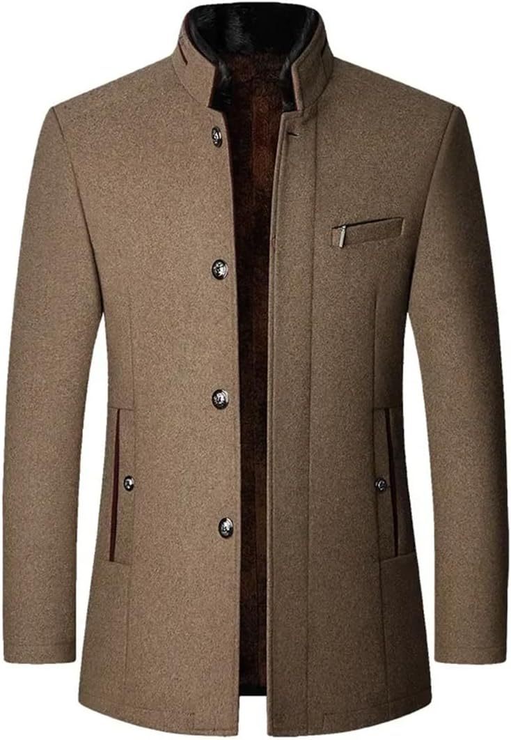 Men's Wool Jacket Windbreaker Stand Collar Business Casual Suit Coat Jacket