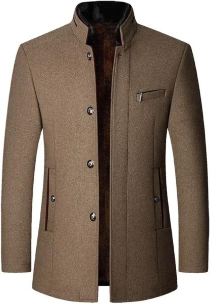 Men's Wool Jacket Windbreaker Stand Collar Business Casual Suit Coat Jacket