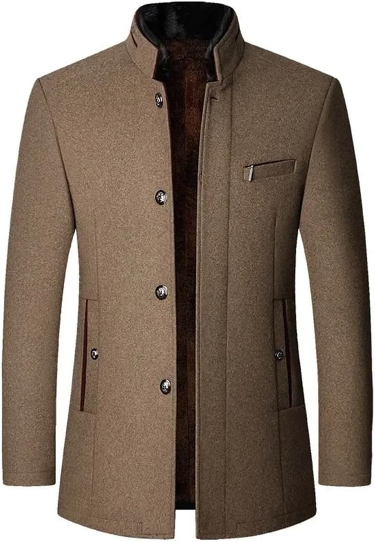 Men's Wool Jacket Windbreaker Stand Collar Business Casual Suit Coat Jacket