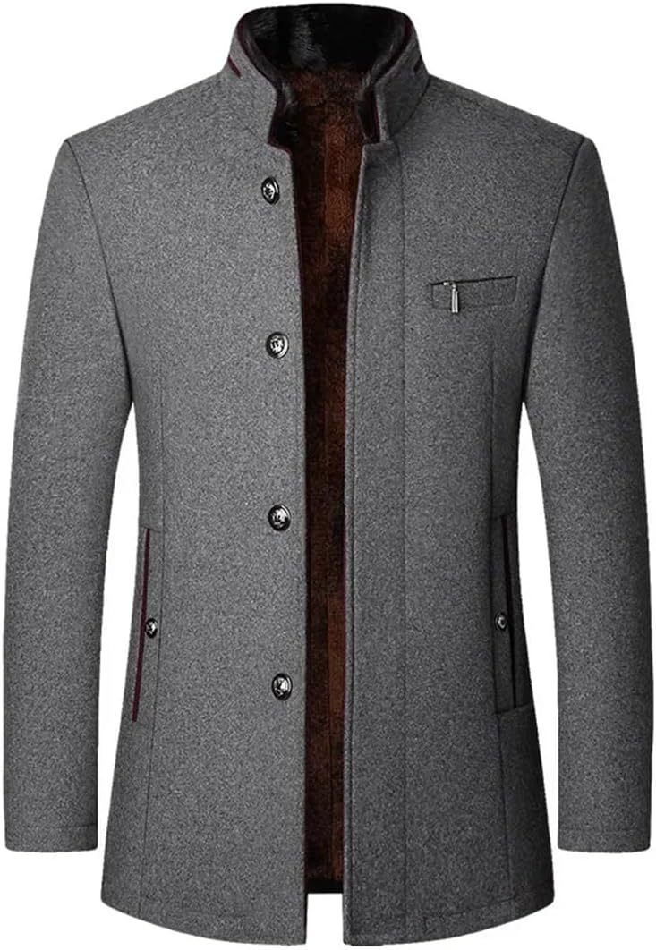 Men's Wool Jacket Windbreaker Stand Collar Business Casual Suit Coat Jacket