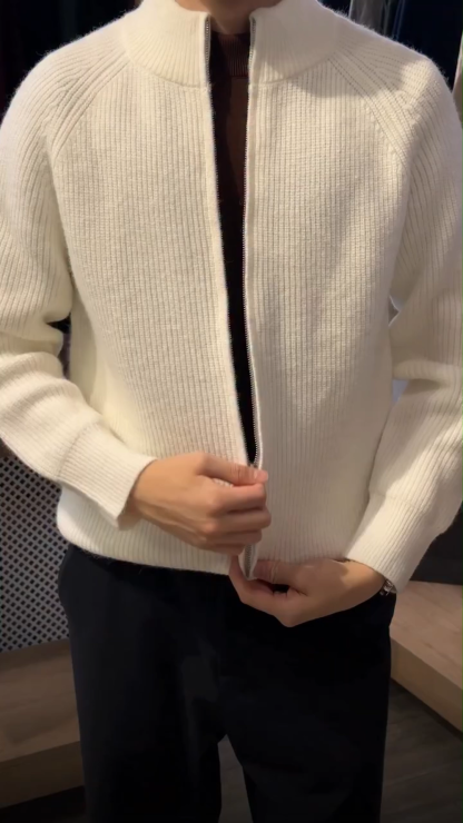 Unisex Fall & Winter Zipper Cardigan Sweater – Trendy Solid Color Knit Jacket, Must-Have Fashion Outerwear for Cold Weather