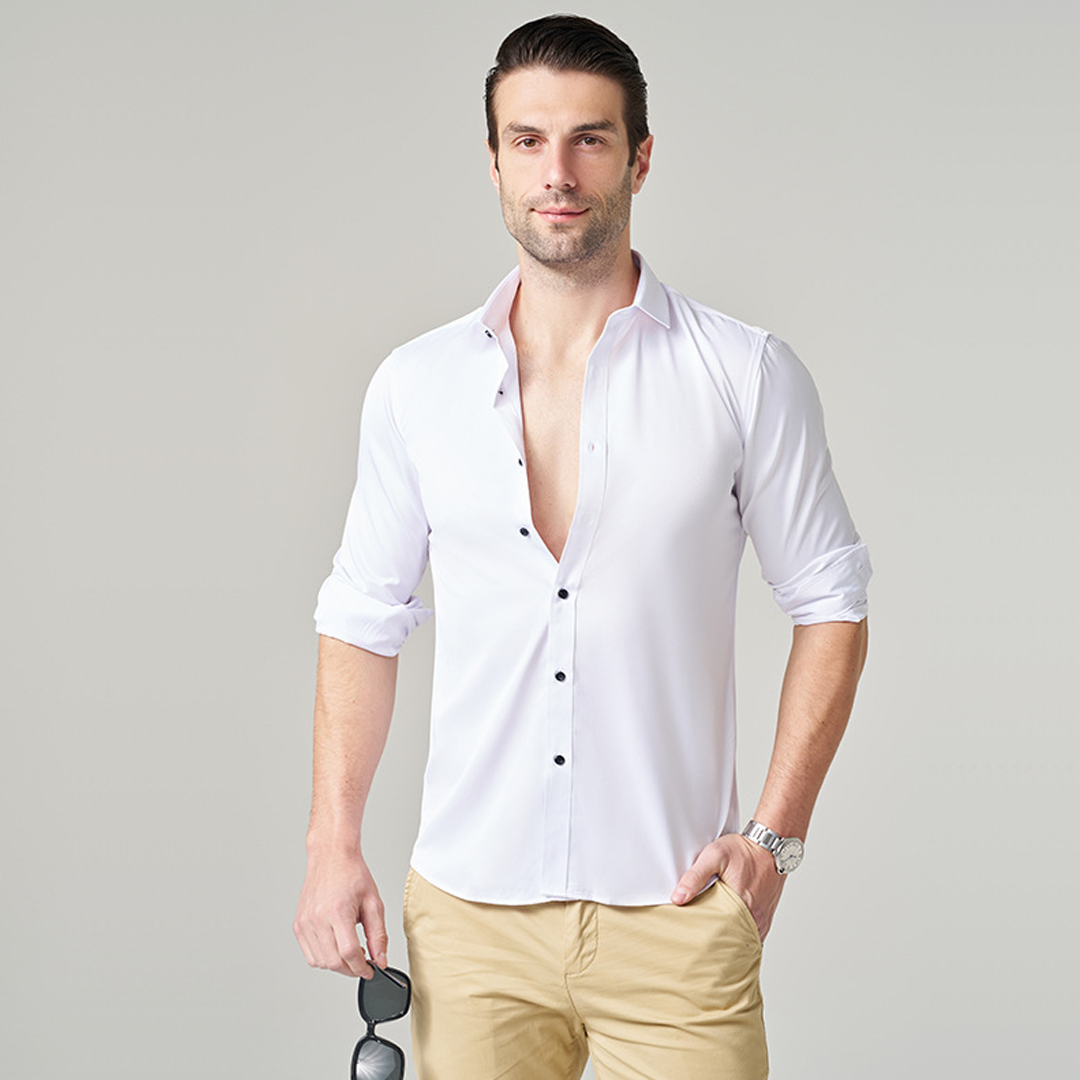 Men's Ice Silk Long-Sleeved Versatile High-End Inner Shirt