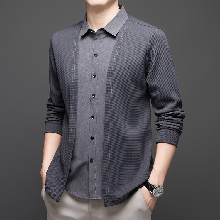 Men's Faux Two-Piece Cardigan – Lightweight Luxury Spring/Autumn Business Jacket with Folded Collar, New Arrival