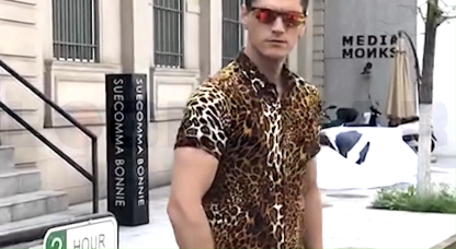 Men's Tropical Leopard Print Short Sleeve Shirt