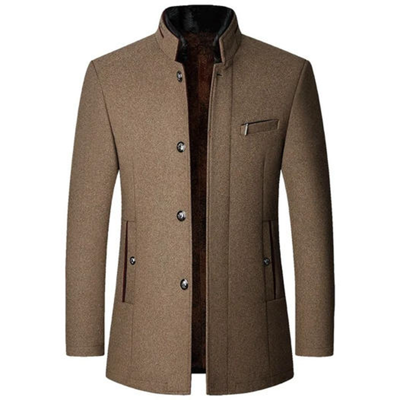 Men's Wool Jacket Windbreaker Stand Collar Business Casual Suit Coat Jacket