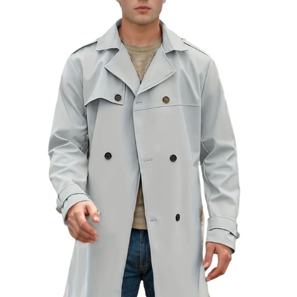 Men Plain Double Breasted Belted Trench Coat For Husband