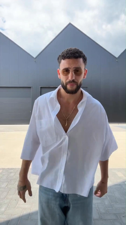 Men's Summer Solid Color Design High-End Casual Loose Shirt