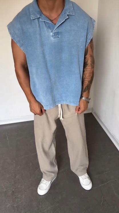 Summer Men's Vintage Distressed Washed Sleeveless Vest