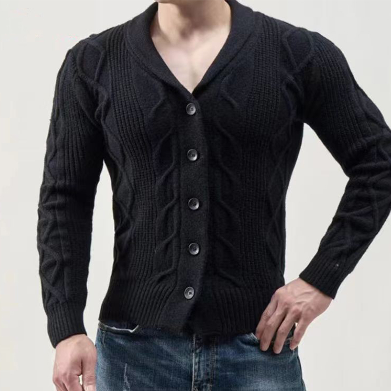 Men Solid Casual Cardigan Long Sleeve Single-Breasted Turndown Sweater