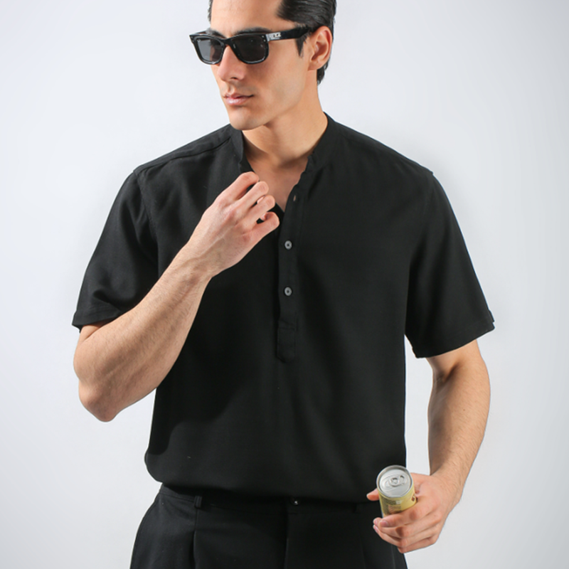 Premium French Collar Men's Linen Short Sleeve Shirt