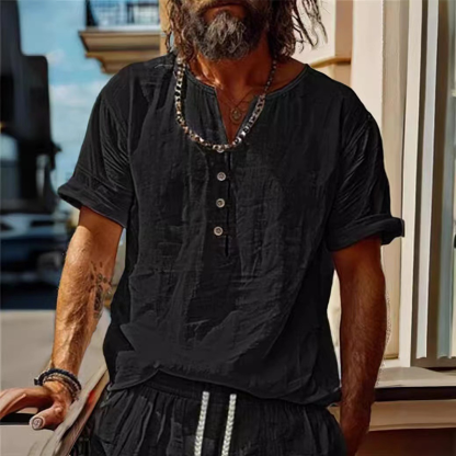 Vintage Men's Cotton Linen Short Sleeve Shirt - Breathable Summer Casual Shirt For Beach, Travel And Everyday Wear