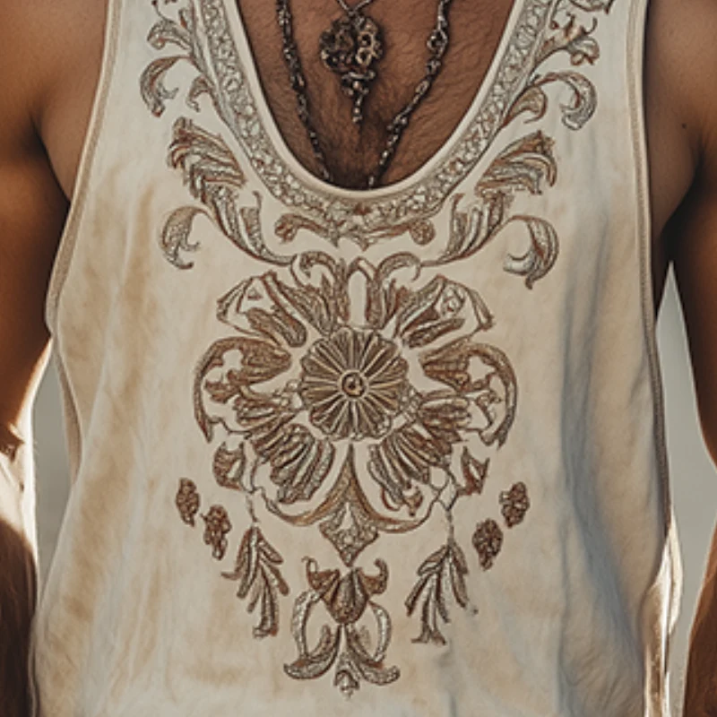 Men's Spring/Summer Classic Retro Western Style Embroidered Tank Top