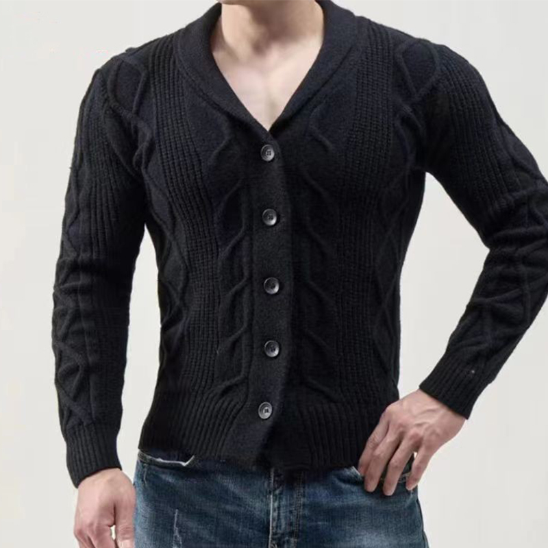 Men Solid Casual Cardigan Long Sleeve Single-Breasted Turndown Sweater