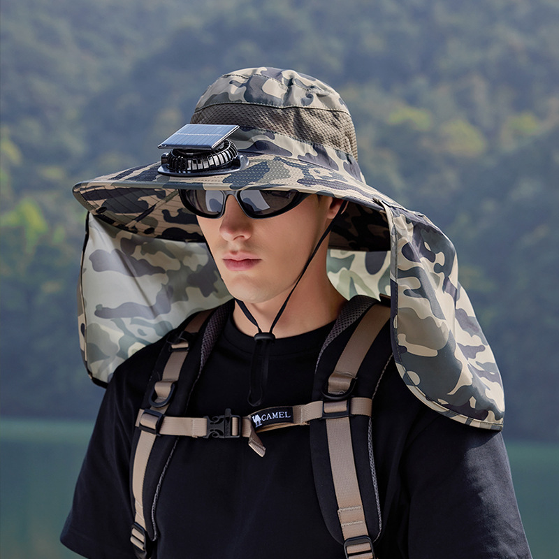 Men's Solar-Powered Cooling Fan Hat With Neck Guard