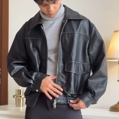 Men's Leather Bomber Jacket, Classic Relaxed-Fit Leather Biker Jacket  for Men, Distressed Retro Aviator Coat for Everyday Riding & Casual Wear