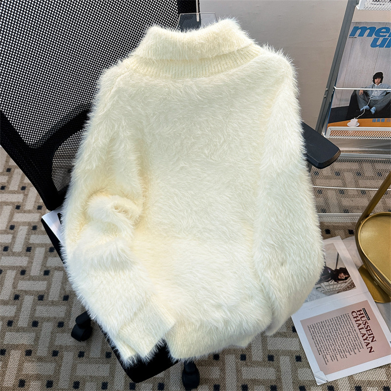 Men's Plush Knit Polo Sweater, Long Sleeve Soft Relaxed Fit Fuzzy Mock Neck Pullover, Fall Winter Casual Thermal Sweater