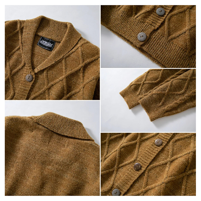 Men's Vintage Diamond-patterned Knitted Cardigan, Thickened Knitted Wool Coat for Fall and Winter