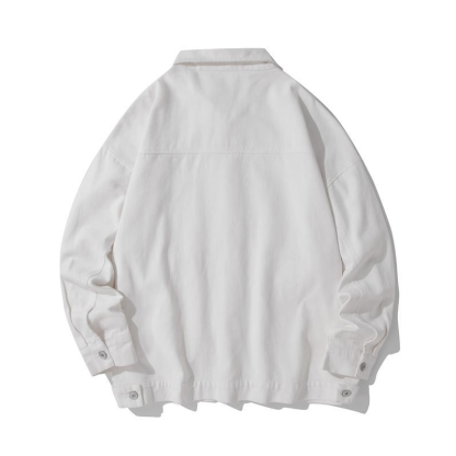 Men's Solid Color Work Jacket with Multiple Pockets, Casual Utility Coat for Everyday Wear, Relaxed Fit Outdoor Jacket for Men