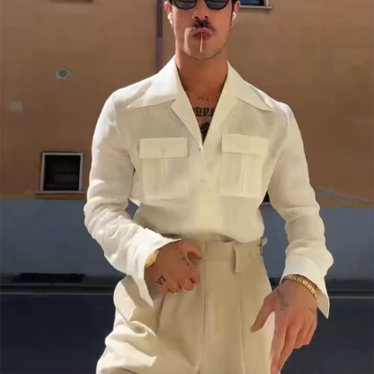 Men's Linen Shirt Long Sleeve, Relaxed Fit Breathable Button Down Shirt for Summer, Casual Beach Resort Wear & Versatile Cover-Up