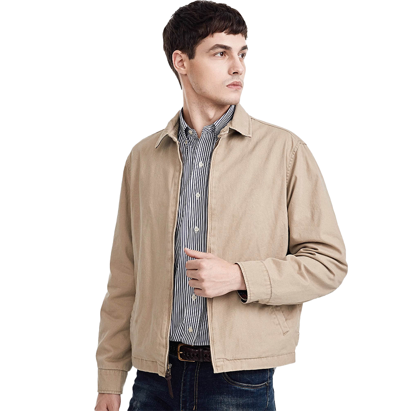 Men's Cotton Work Jacket, Fall Winter Casual Coat with Stand Collar and Multiple Pockets, Utility Jacket for Layering